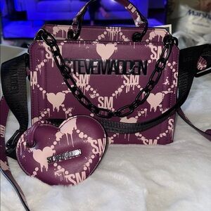 STEVE MADDEN EVELYN BLEEDING HEARTS CROSSBODY BAG WCOIN PURSE HALLOWEEN PURPLE